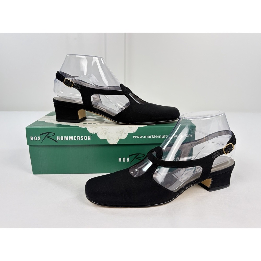 Ros Hommerson Erica Black Micro Mules Heels Shoes 7.5 N Narrow Slip On Vintage